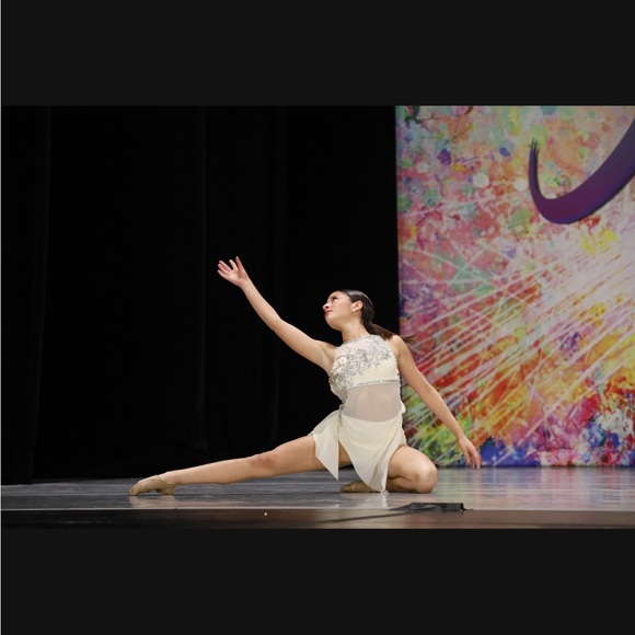 Cream, Silver and Pearl Embellished Contemporary Competition Dance Costume AS - Picture 2 of 7